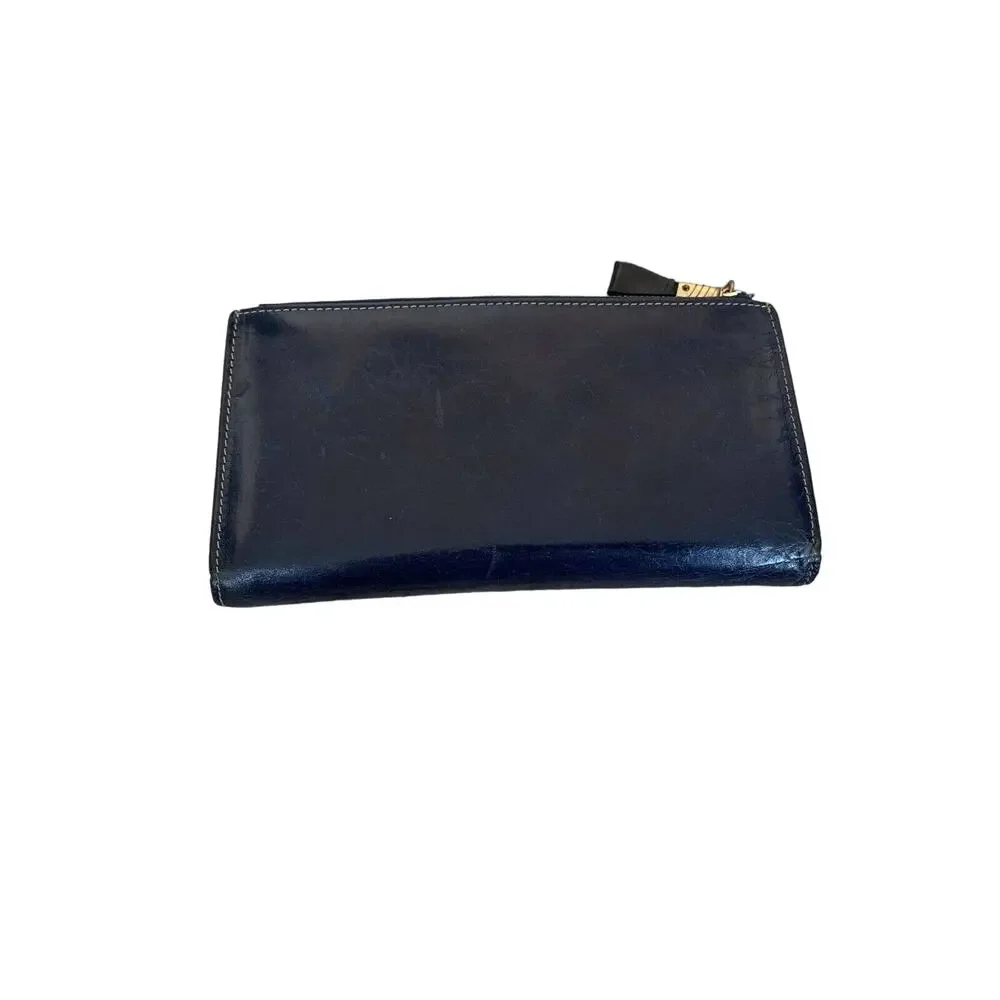 leather bifold wallet deep blue multi card holder